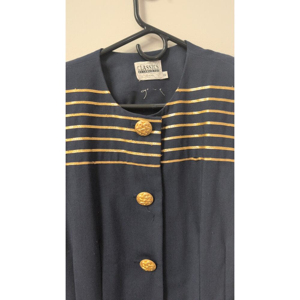 Vintage Leslie Faye Navy Blazer Dress Gold Buttons Size 12 Classic Power Dress - Picture 3 of 4